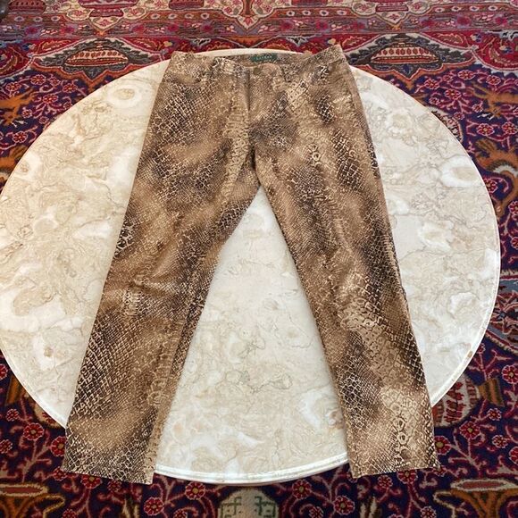 Lauren Ralph Lauren Brown & Tan Snakeskin Print Skinny Ankle Zip Pants - Picture 9 of 14
